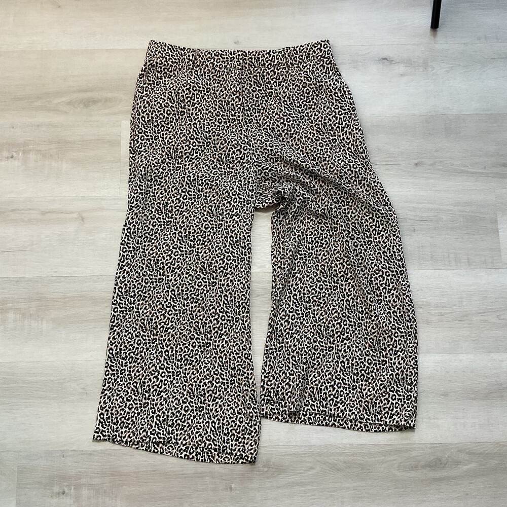 J crew Womens Wide Leg Pure Silk Animal Print Pants J5692 Size 14 Fall 2018